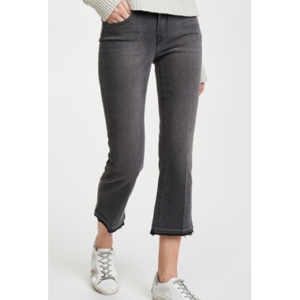 Revolve L’Agence Size 30 Serena Crop Baby Flare Raw Hem Jeans Grey